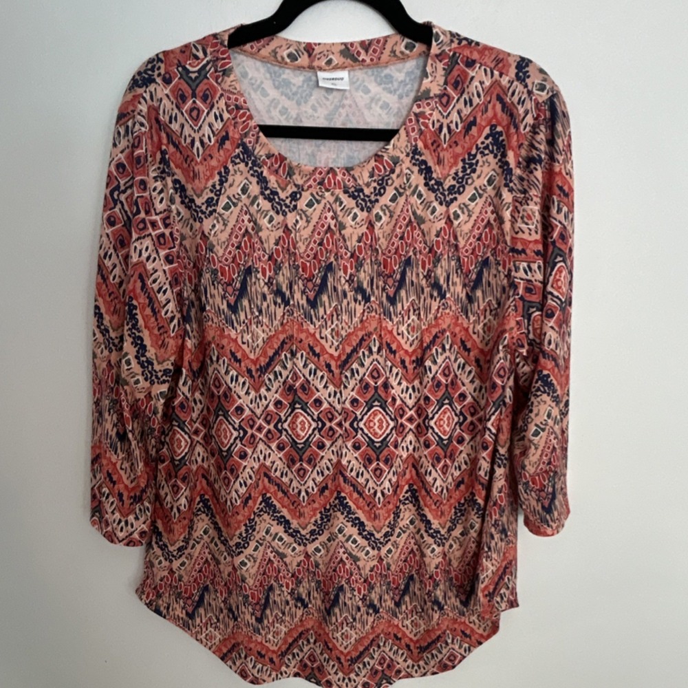XIEERDUO Multicolor Geometric‎ Knit 3/4 Sleeve Blouse XL Polyester Spandex